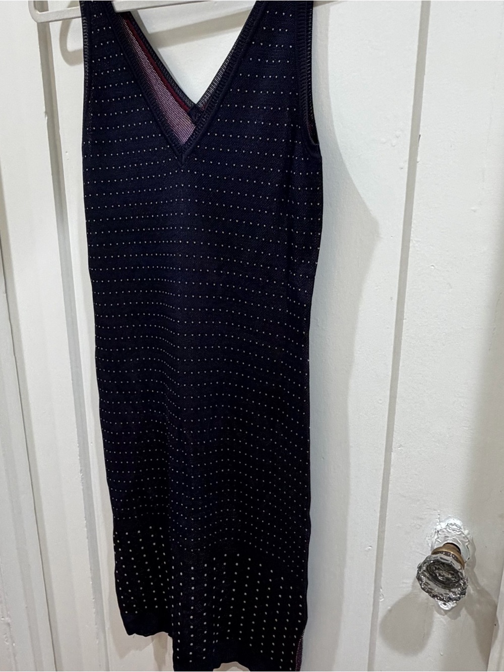 rag & bone Navy Sleeveless V-Neck Midi Dress with Subtle Dot Detail